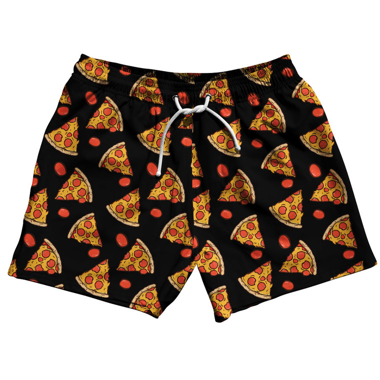 Pizza Slice Black 5" Swim Shorts Made In USA