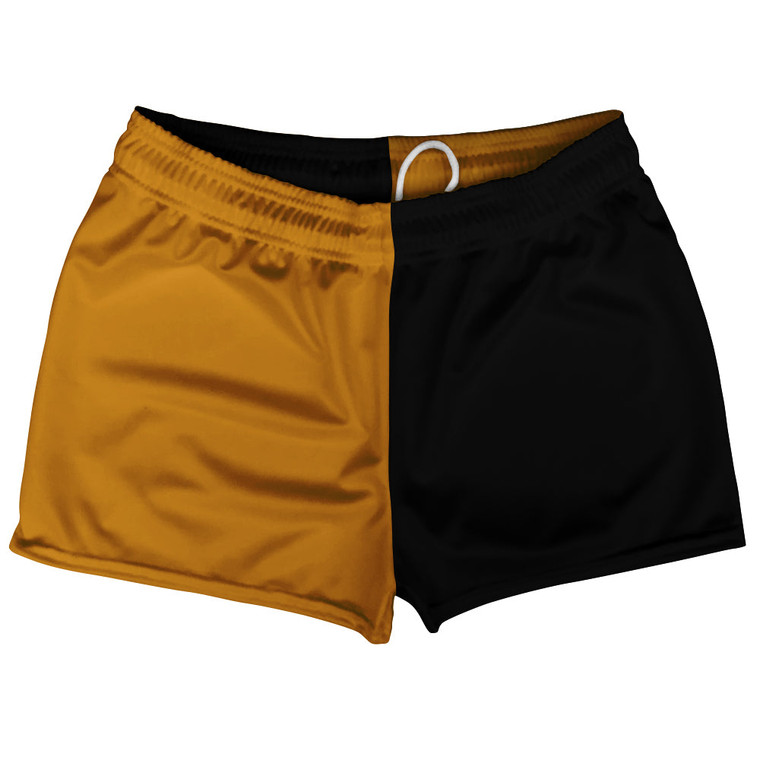 Orange Burnt And Black Quad Color Shorty Short Gym Shorts 2.5" Inseam Made In USA