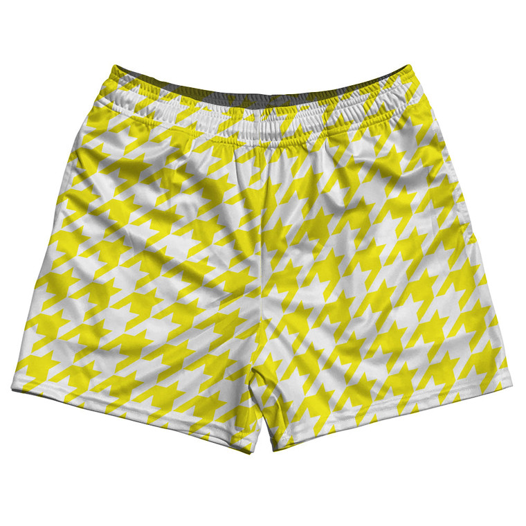 Yellow Bright And White Houndstooth Rugby Gym Short 5 Inch Inseam With Pockets Made In USA