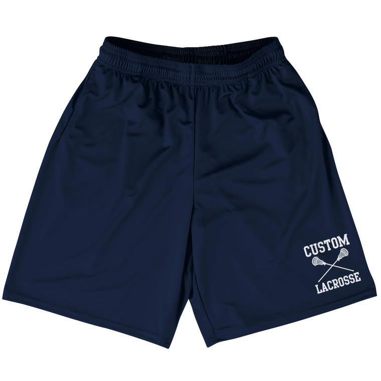 Custom Lacrosse Blue Navy Lacrosse Shorts Made In USA