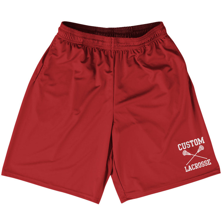 Custom Lacrosse Red Dark Lacrosse Shorts Made In USA