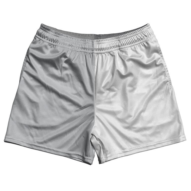 Grey Medium And White Quad Color Rugby Gym Short 5 Inch Inseam With Pockets Made In USA