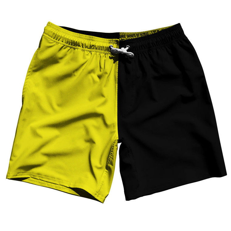 Yellow Bright And Black Quad Color Swim Shorts 7" Made In USA