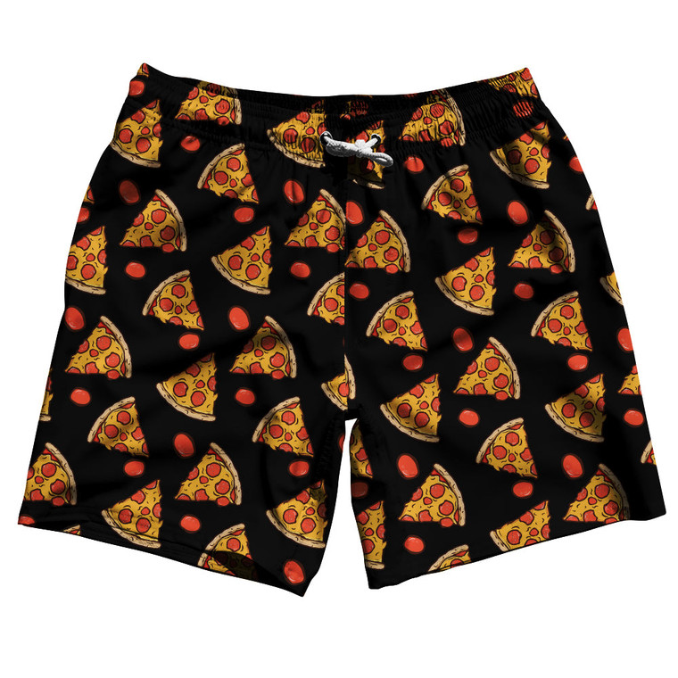 Pizza Slice Black Swim Shorts 7" Made In USA