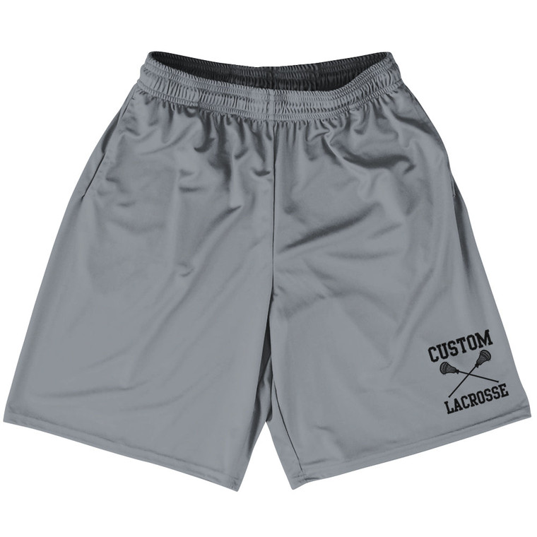 Custom Lacrosse Grey Dark Black Art Lacrosse Shorts Made In USA