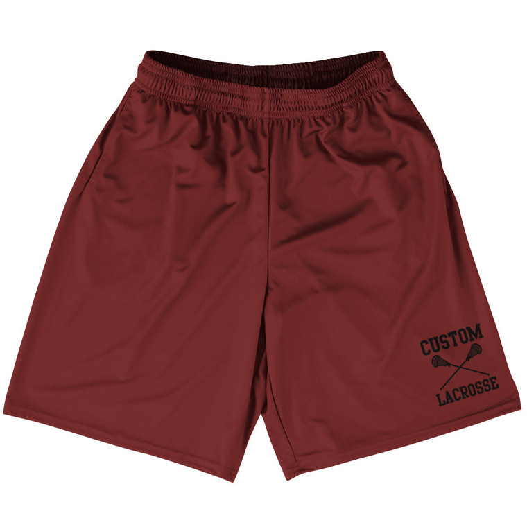 Custom Lacrosse Red Maroon Black Art Lacrosse Shorts Made In USA