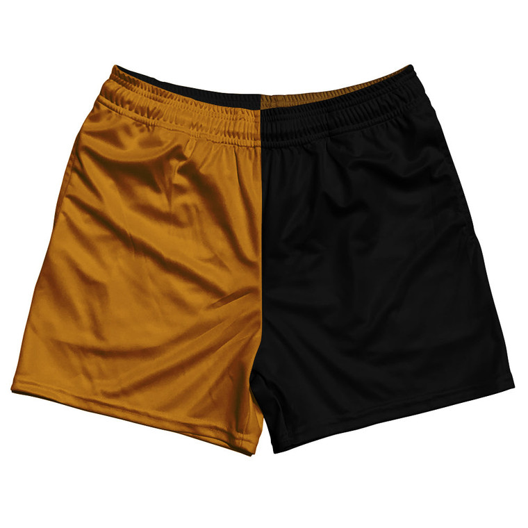 Orange Burnt And Black Quad Color Rugby Gym Short 5 Inch Inseam With Pockets Made In USA