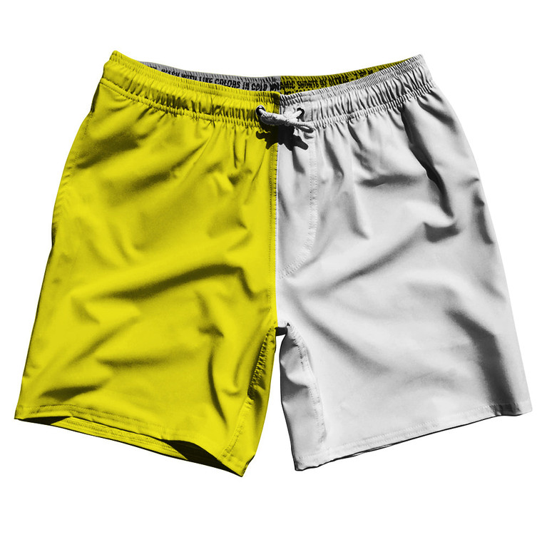 Yellow Bright And White Quad Color Swim Shorts 7" Made In USA