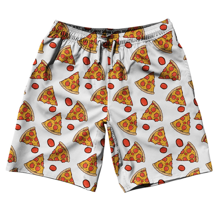 Pizza Slice White 10" Swim Shorts Made In USA