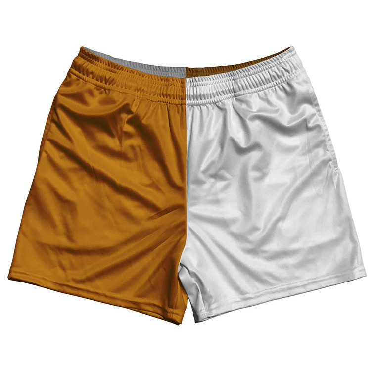 Orange Burnt And White Quad Color Rugby Gym Short 5 Inch Inseam With Pockets Made In USA