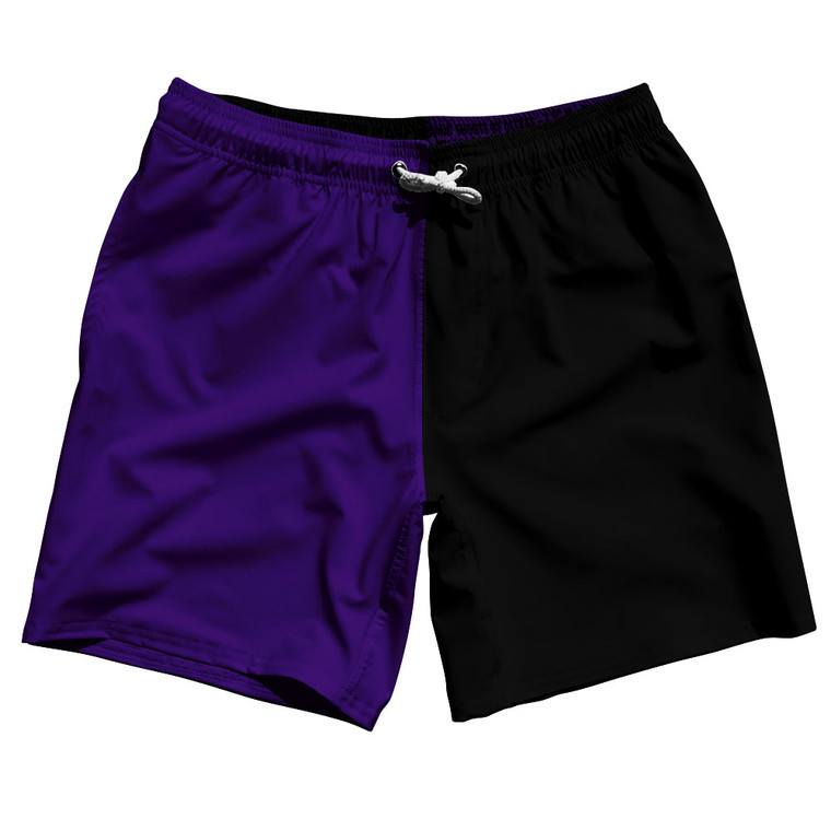 Purple Lakers And Black Quad Color Swim Shorts 7" Made In USA