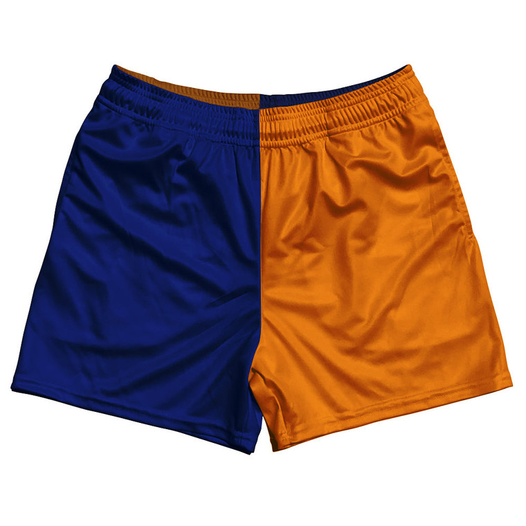 Blue Royal And Tennessee Orange Quad Color Vertical Stripes Rugby Gym Short 5 Inch Inseam With Pockets Made In USA