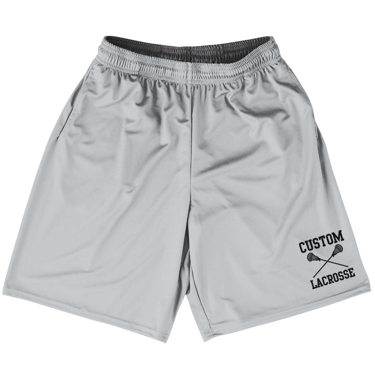 Custom Lacrosse Grey Medium Black Art Lacrosse Shorts Made In USA