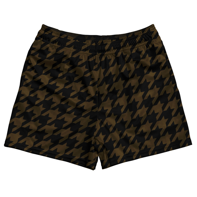 Brown Dark And Black Houndstooth Rugby Gym Short 5 Inch Inseam With Pockets Made In USA