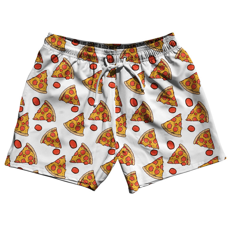 Pizza Slice White 5" Swim Shorts Made In USA