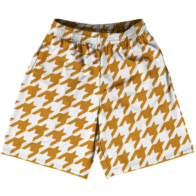 Orange Burnt And White Houndstooth Lacrosse Shorts Made In USA