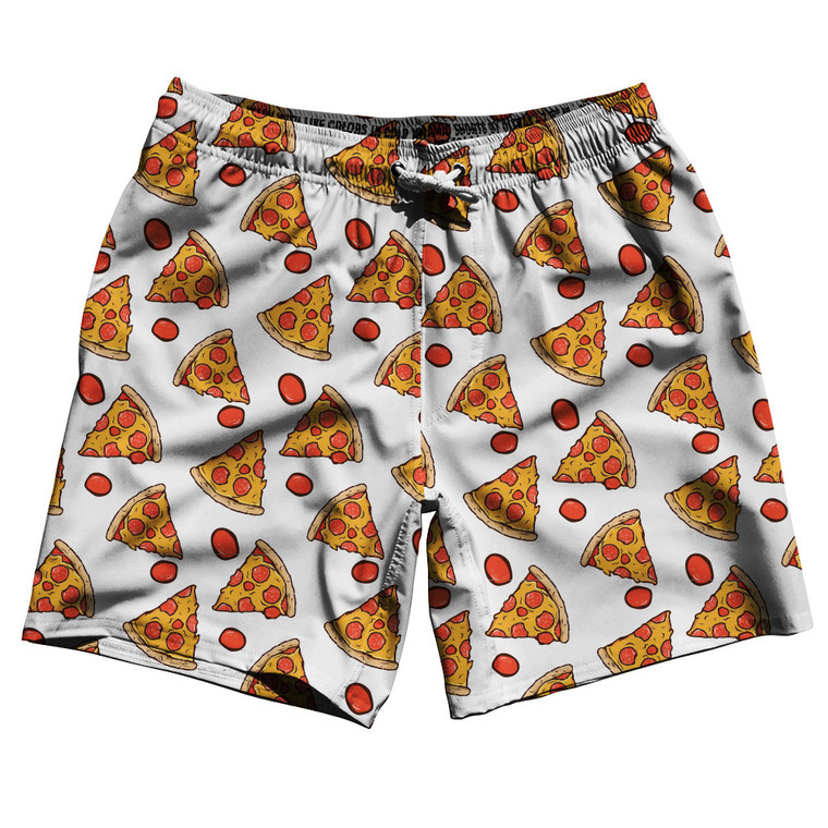 Pizza Slice White Swim Shorts 7" Made In USA