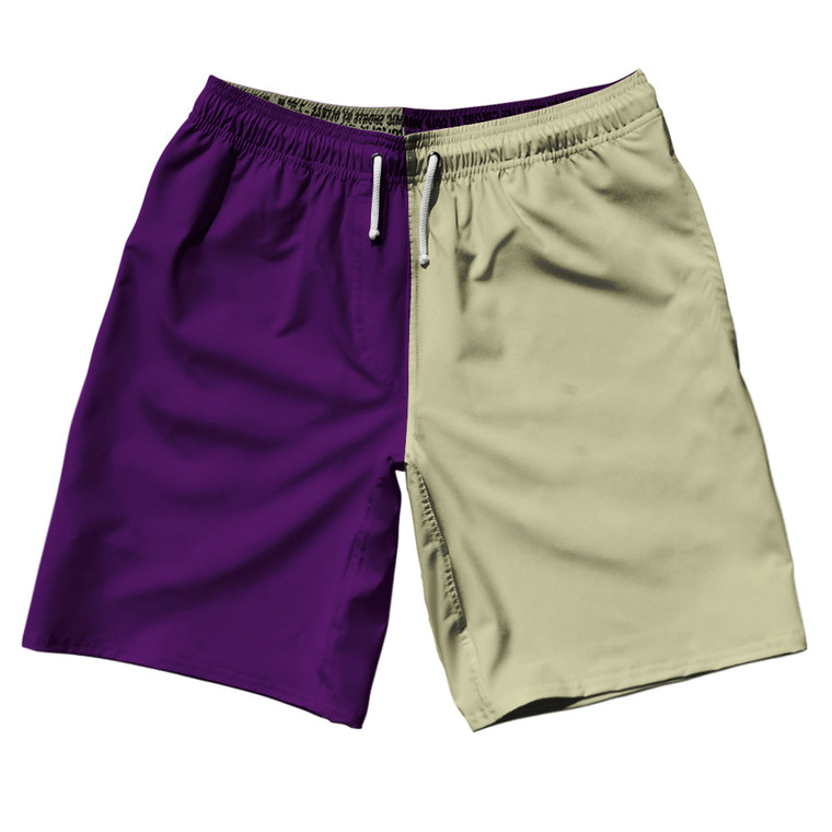 Purple Medium And Vegas Gold Quad Color 10" Swim Shorts Made In USA