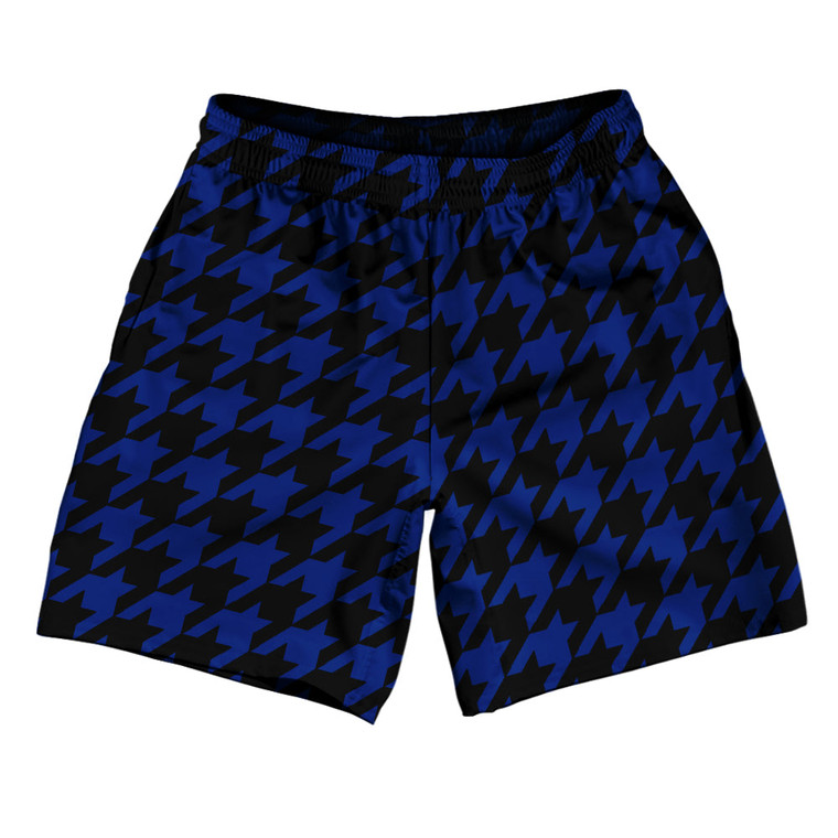 Blue Royal And Black Houndstooth Athletic Running Fitness Exercise Shorts 7" Inseam Shorts Made In USA