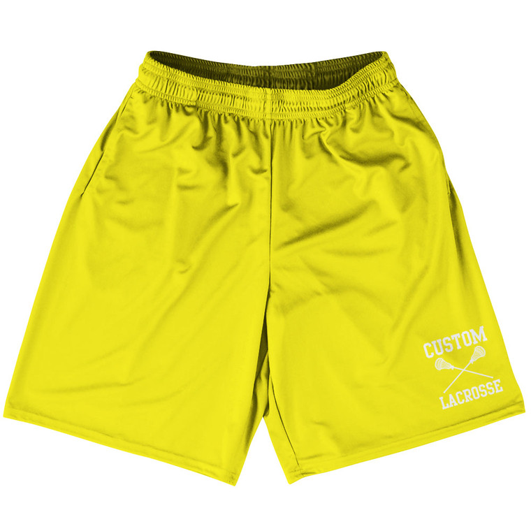 Custom Lacrosse Yellow Bright Lacrosse Shorts Made In USA