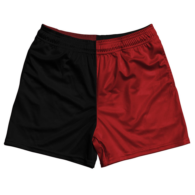 Black And Red Dark Quad Color Rugby Gym Short 5 Inch Inseam With Pockets Made In USA