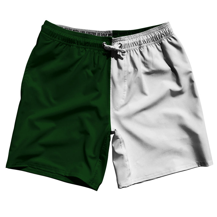 Green Forest And White Quad Color Swim Shorts 7" Made In USA