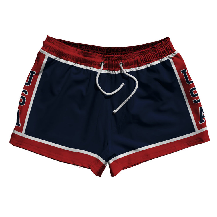 USA 84 2.5" Swim Shorts Made In USA - Navy Red