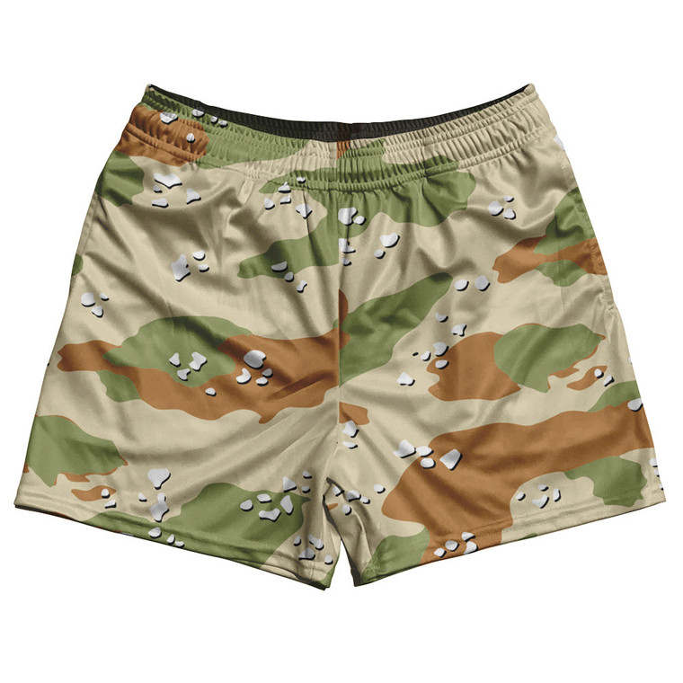 Desert Camo Sage Green Dull Rugby Gym Short 5 Inch Inseam With Pockets Made In USA - Camo