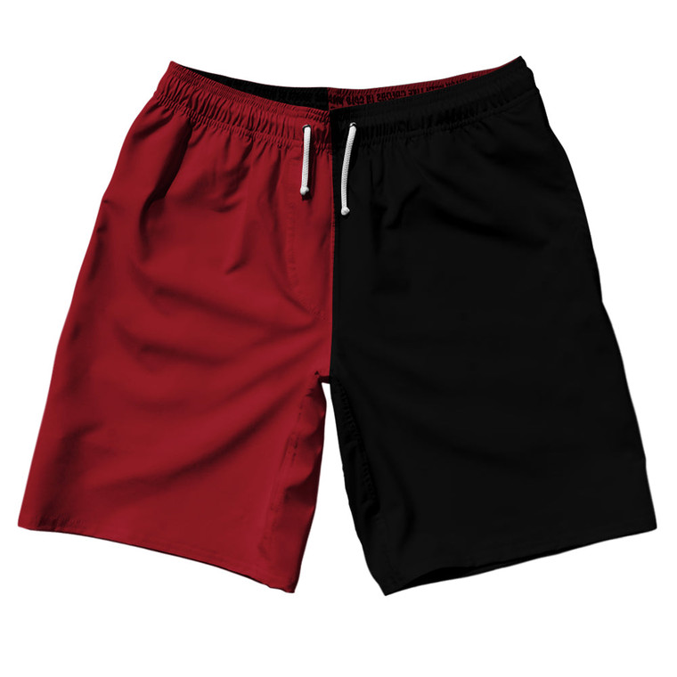 Red Cardinal And Black Quad Color 10" Swim Shorts Made In USA