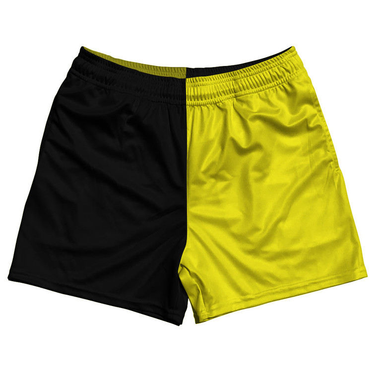 Black And Yellow Quad Color Rugby Gym Short 5 Inch Inseam With Pockets Made In USA