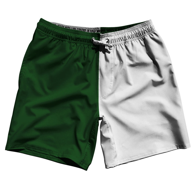 Green Hunter And White Quad Color Swim Shorts 7" Made In USA