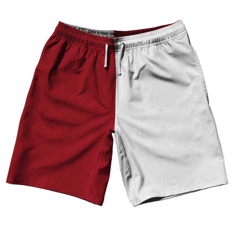 Red Cardinal And White Quad Color 10" Swim Shorts Made In USA