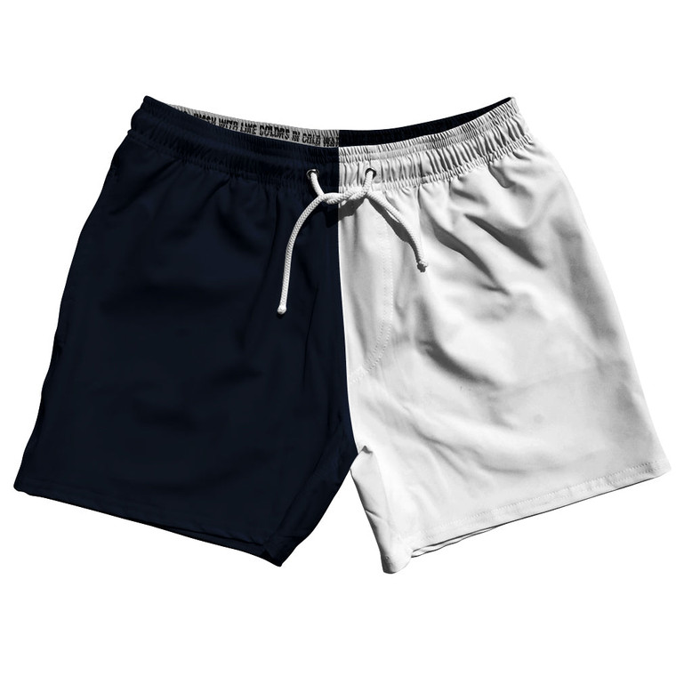 Blue Navy Almost Black And White Quad Color 5" Swim Shorts Made In USA
