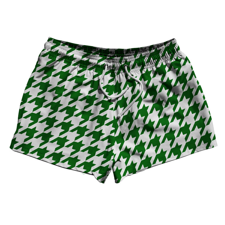 Green Kelly And White Houndstooth 2.5" Swim Shorts Made In USA