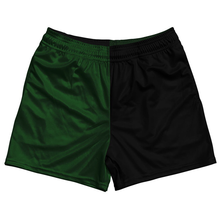 Green Hunter And Black Quad Color Rugby Gym Short 5 Inch Inseam With Pockets Made In USA