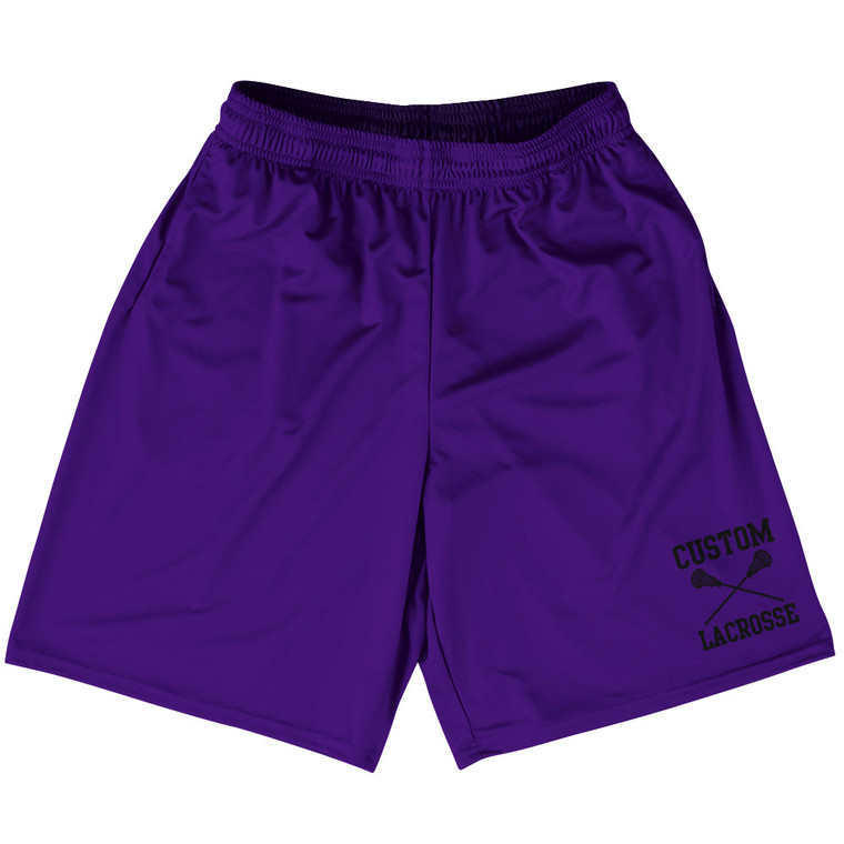 Custom Lacrosse Purple Lakers Black Art Lacrosse Shorts Made In USA