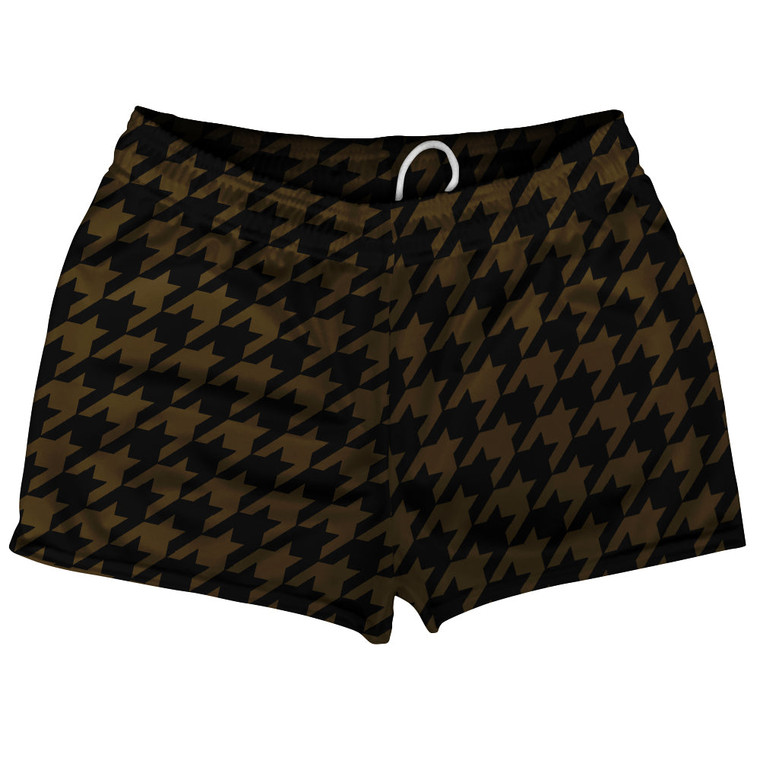 Brown Dark And Black Houndstooth Shorty Short Gym Shorts 2.5" Inseam Made In USA