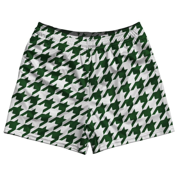 Green Hunter And White Houndstooth Rugby Gym Short 5 Inch Inseam With Pockets Made In USA