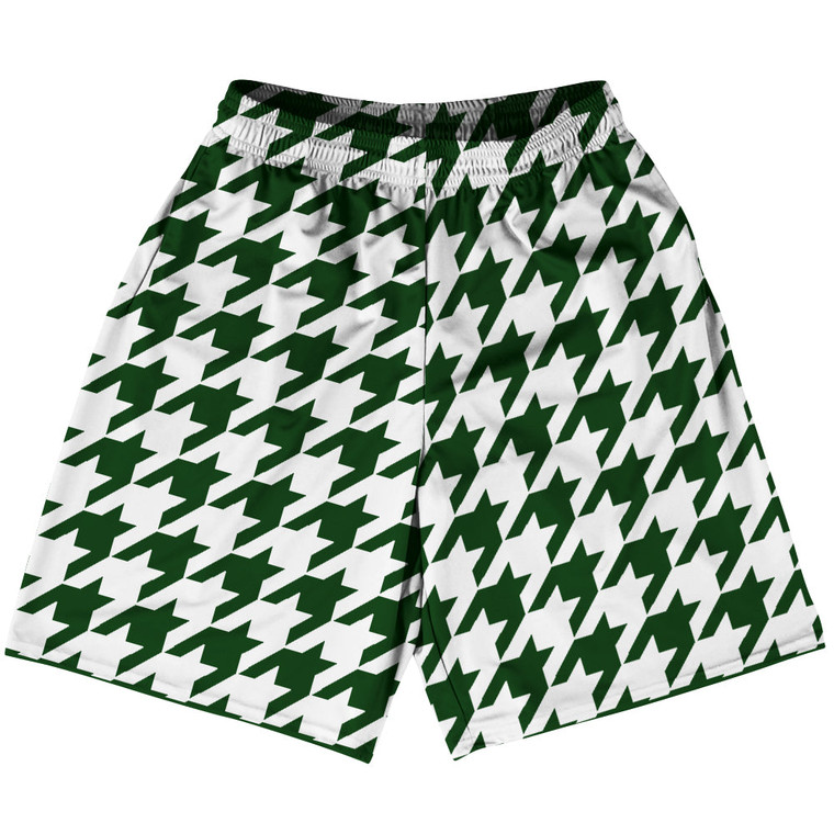 Green Forest And White Houndstooth Lacrosse Shorts Made In USA
