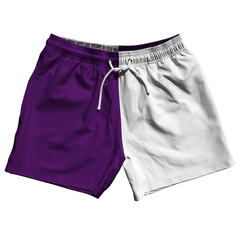 Purple Medium And White Quad Color 5" Swim Shorts Made In USA