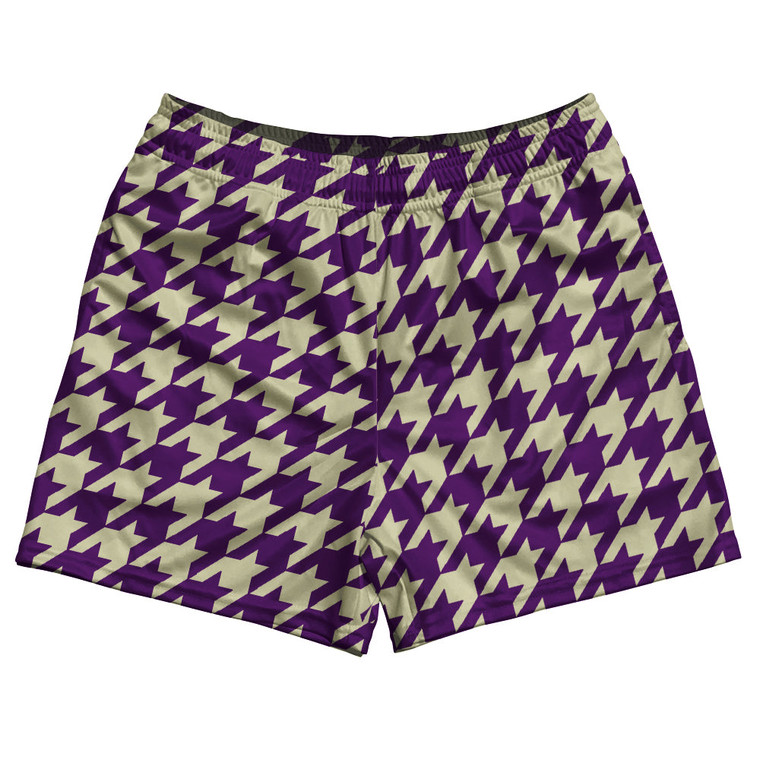 Purple Medium And Vegas Gold Houndstooth Rugby Gym Short 5 Inch Inseam With Pockets Made In USA