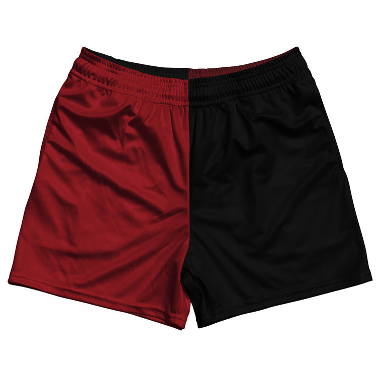 Red Cardinal And Black Quad Color Rugby Gym Short 5 Inch Inseam With Pockets Made In USA