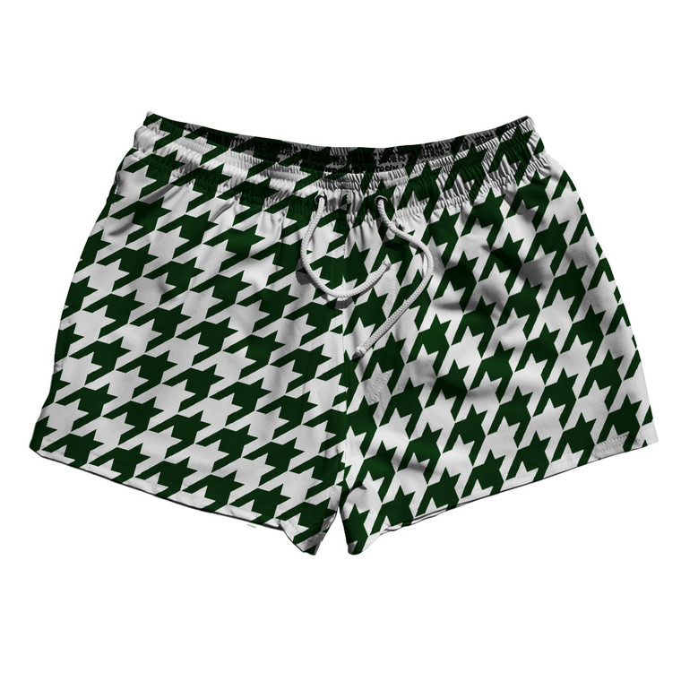 Green Forest And White Houndstooth 2.5" Swim Shorts Made In USA