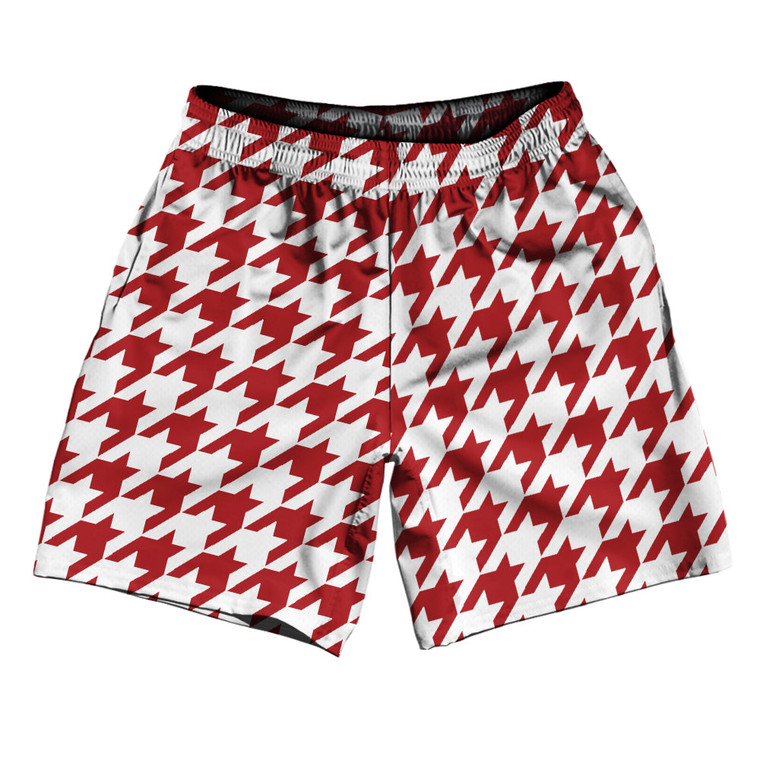 Red Dark And White Houndstooth Athletic Running Fitness Exercise Shorts 7" Inseam Shorts Made In USA