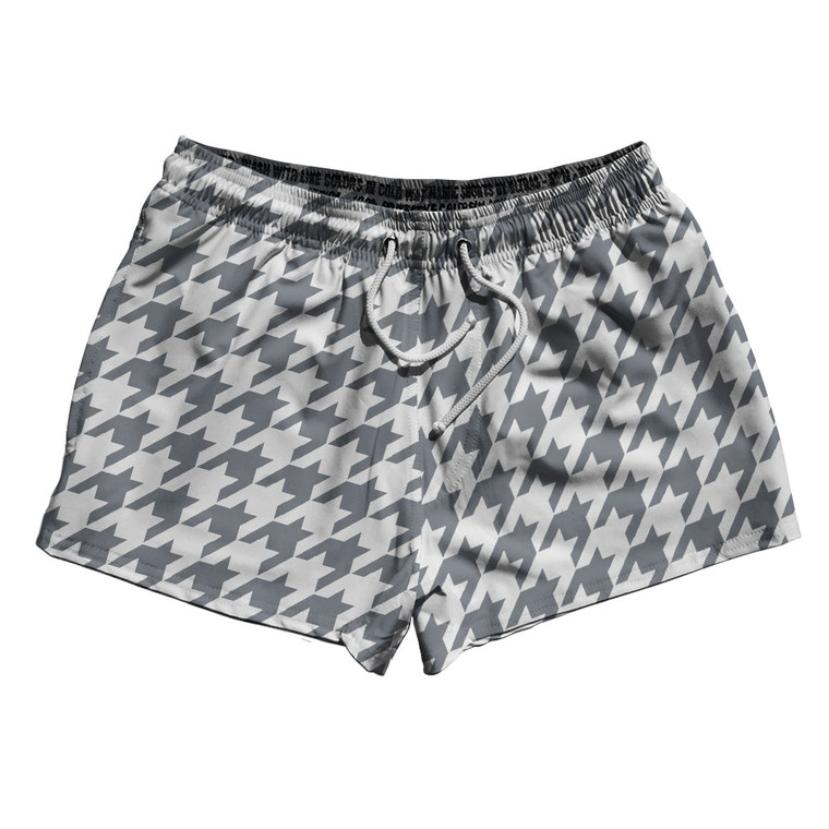Grey Dark And White Houndstooth 2.5" Swim Shorts Made In USA