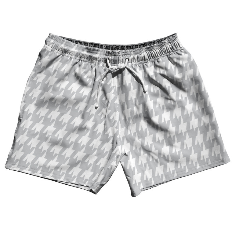 Grey Medium And White Houndstooth 5" Swim Shorts Made In USA
