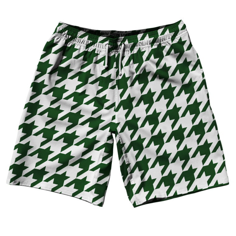 Green Hunter And White Houndstooth 10" Swim Shorts Made In USA