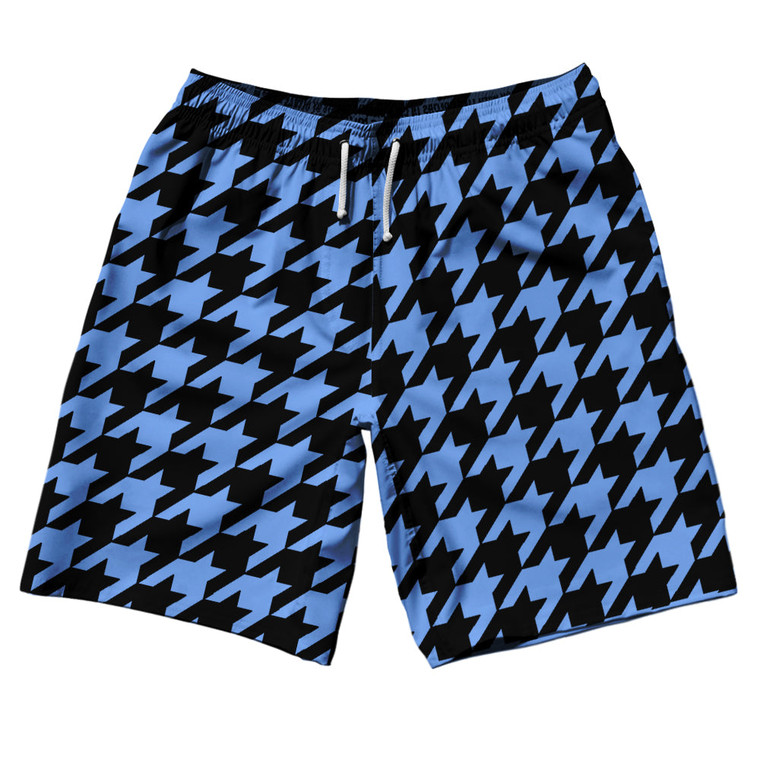 Blue Carolina And Black Houndstooth 10" Swim Shorts Made In USA