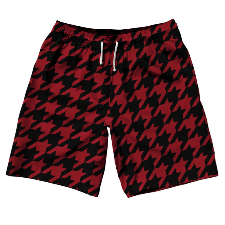 Red Cardinal And Black Houndstooth 10" Swim Shorts Made In USA