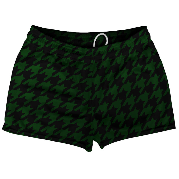 Green Forest And Black Houndstooth Shorty Short Gym Shorts 2.5" Inseam Made In USA